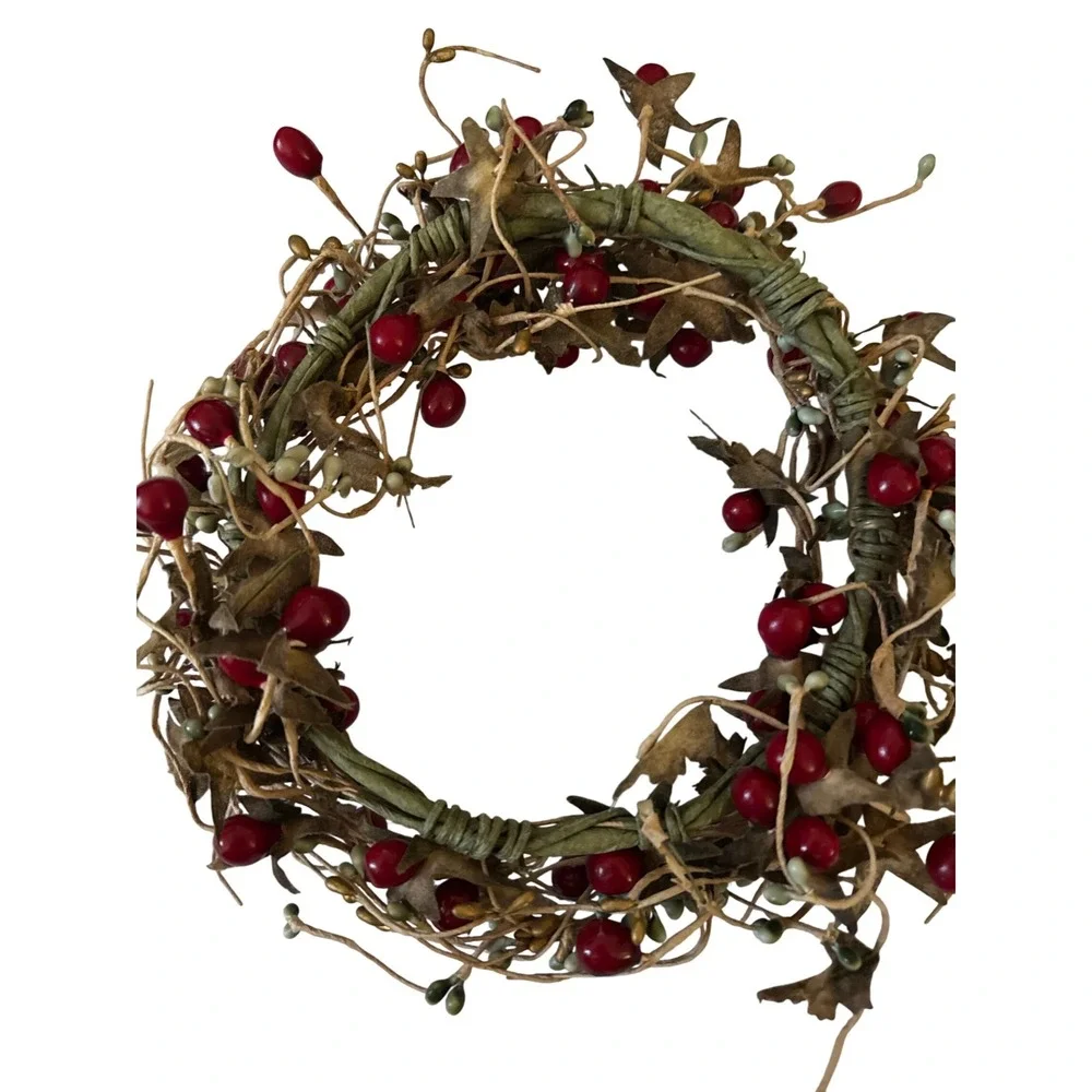 Rustic Berry Leaf Candle Ring Wreath Autumn Fall Decor 8
